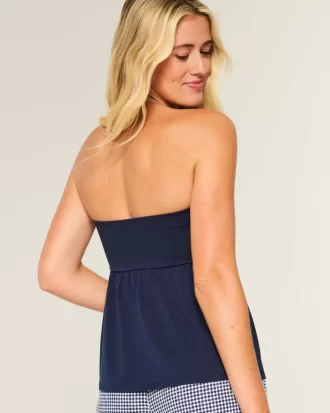 Top typu babydoll bez ramiączek z marszczeniami