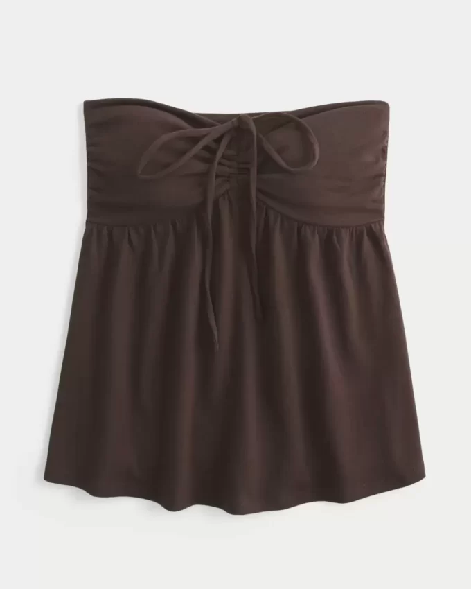 Top typu babydoll bez ramiączek z marszczeniami