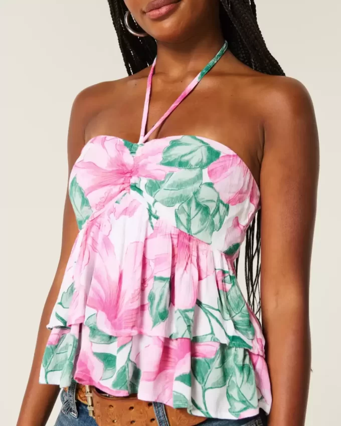 Top typu babydoll z wiązaniem na szyi