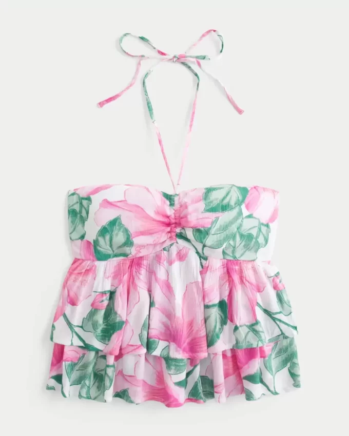 Top typu babydoll z wiązaniem na szyi