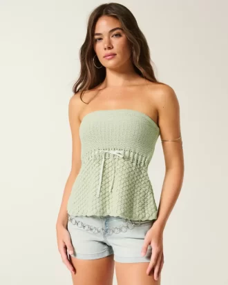 Top typu tuba bez ramiączek w stylu szydełkowym