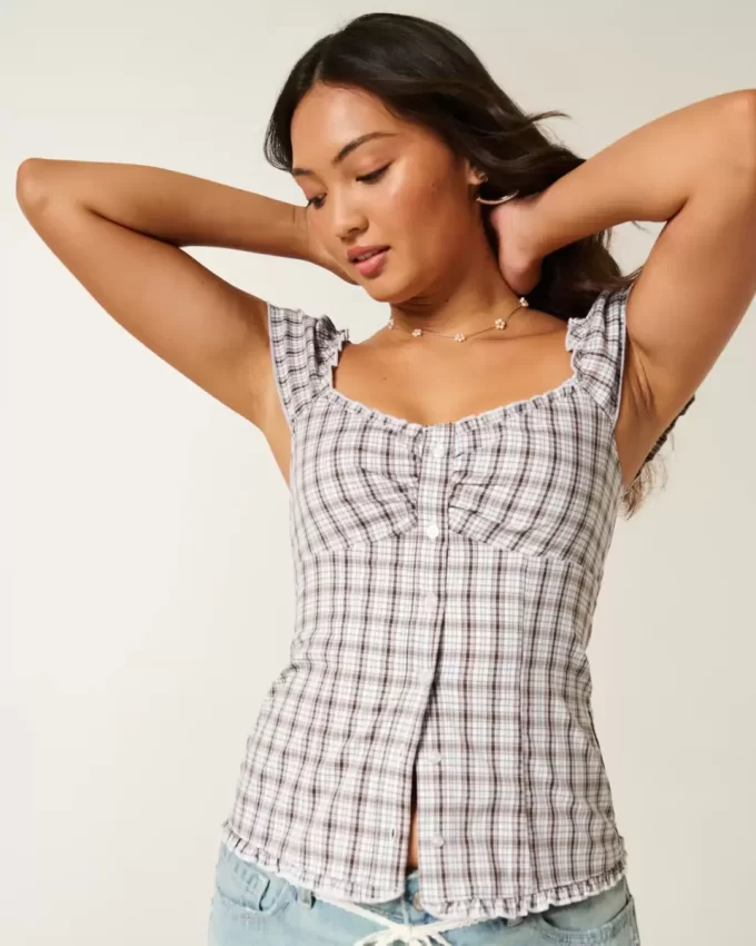 Top z elastycznej popeliny z krótkim rękawem Top z elastycznej popeliny z krótkim rękawem