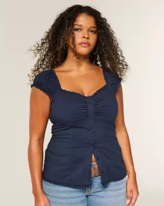 Top z elastycznej popeliny z krótkim rękawem