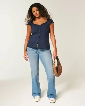 Top z elastycznej popeliny z krótkim rękawem