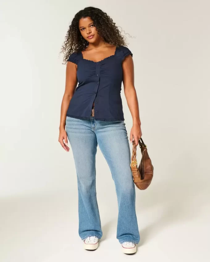 Top z elastycznej popeliny z krótkim rękawem Top z elastycznej popeliny z krótkim rękawem