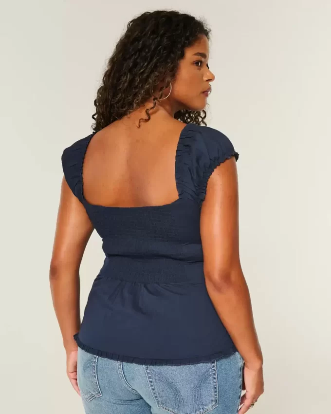 Top z elastycznej popeliny z krótkim rękawem Top z elastycznej popeliny z krótkim rękawem