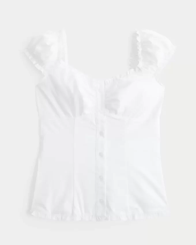 Top z elastycznej popeliny z krótkim rękawem Top z elastycznej popeliny z krótkim rękawem