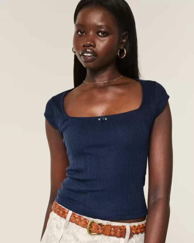 Top z kwadratowym dekoltem Pointelle Top z kwadratowym dekoltem Pointelle