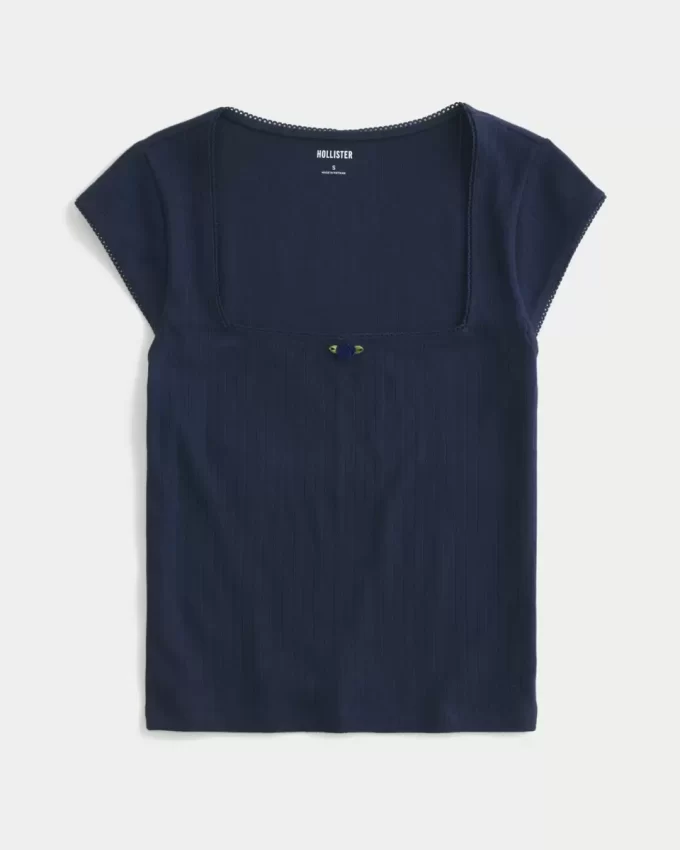 Top z kwadratowym dekoltem Pointelle Top z kwadratowym dekoltem Pointelle