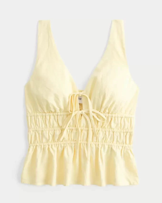 Top z mieszanki lnu i wiązaniem z przodu