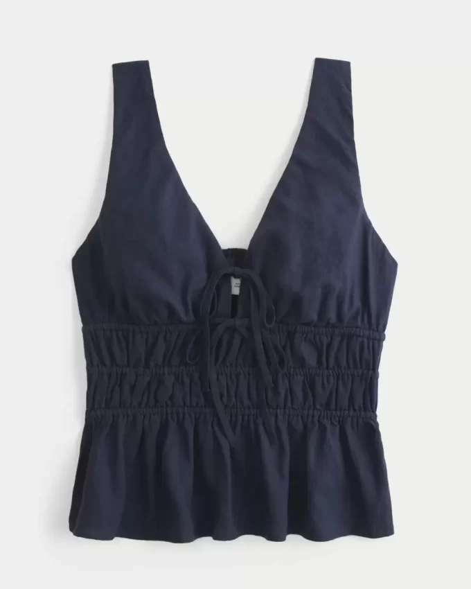 Top z mieszanki lnu i wiązaniem z przodu