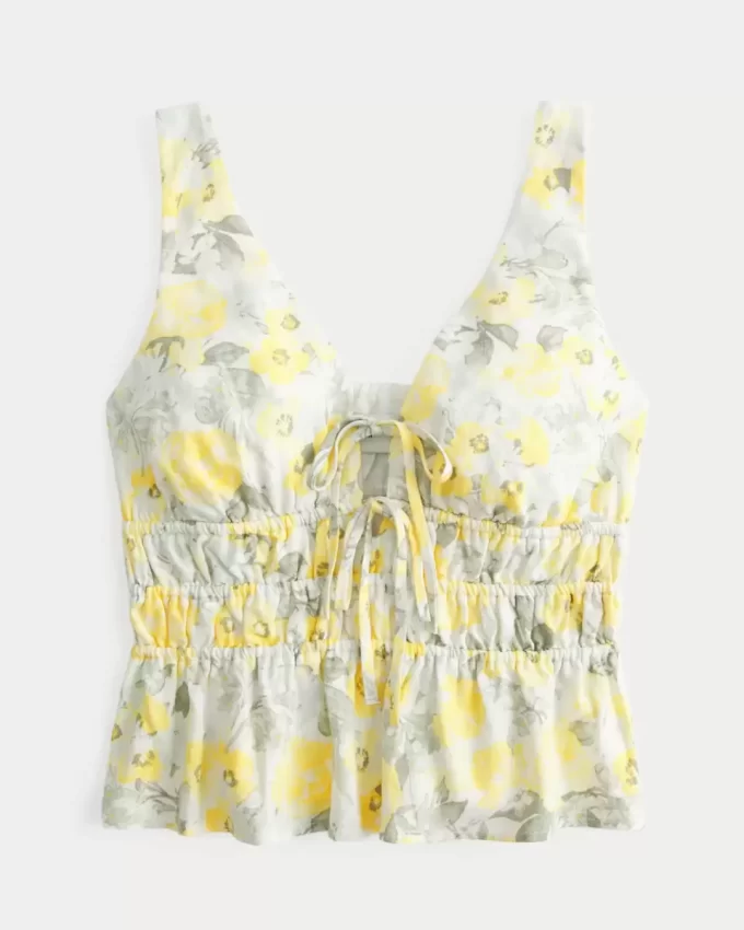 Top z mieszanki lnu i wiązaniem z przodu