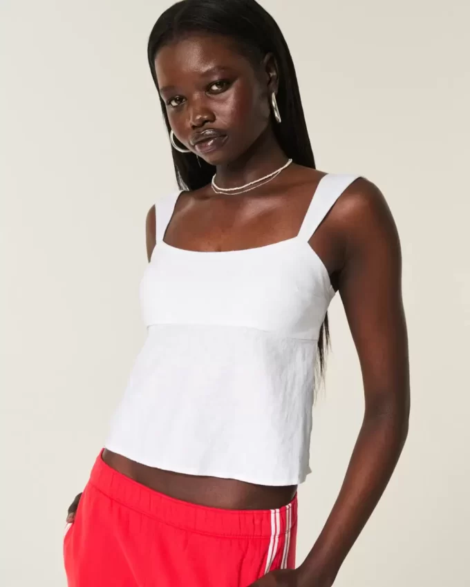 Top z mieszanki lnu z odkrytymi plecami