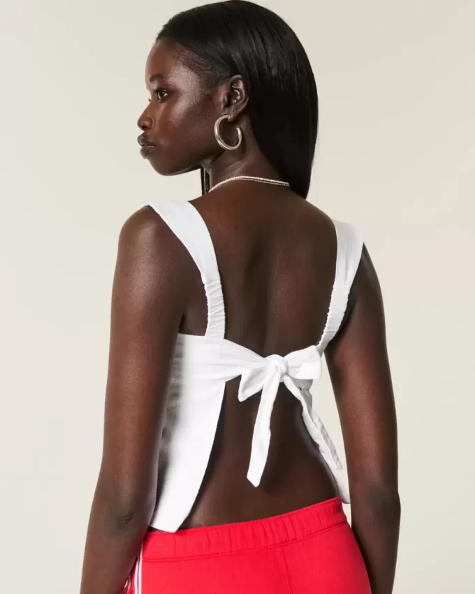 Top z mieszanki lnu z odkrytymi plecami