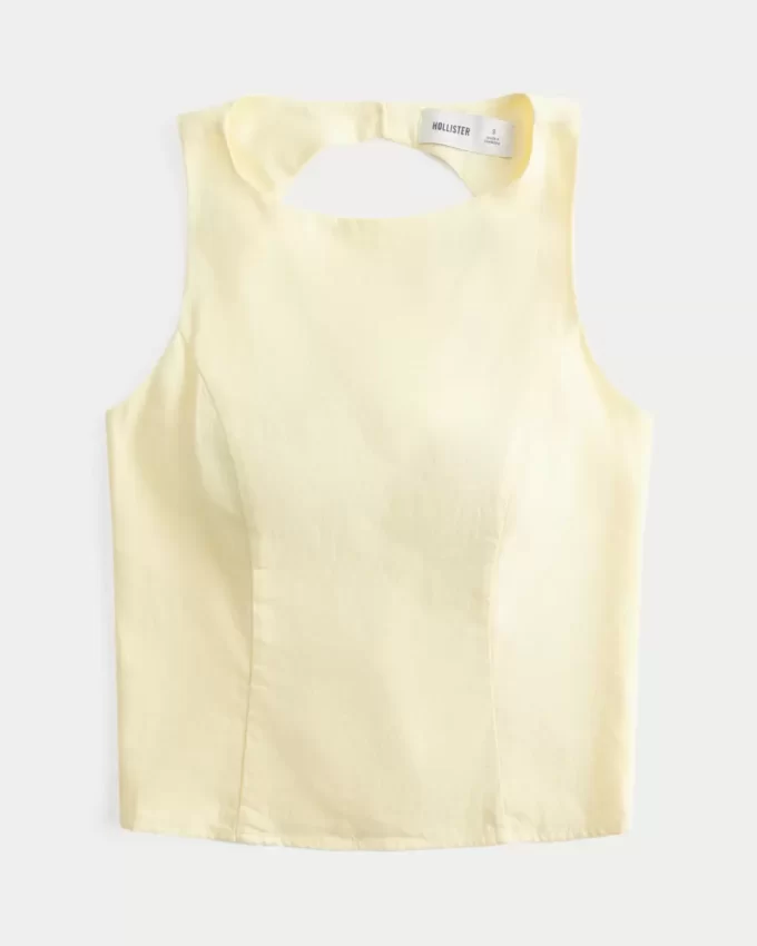 Top z mieszanki lnu z odkrytymi plecami