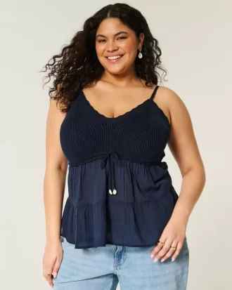 Top z mieszanki tkanin w stylu szydełkowym