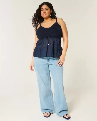 Top z mieszanki tkanin w stylu szydełkowym