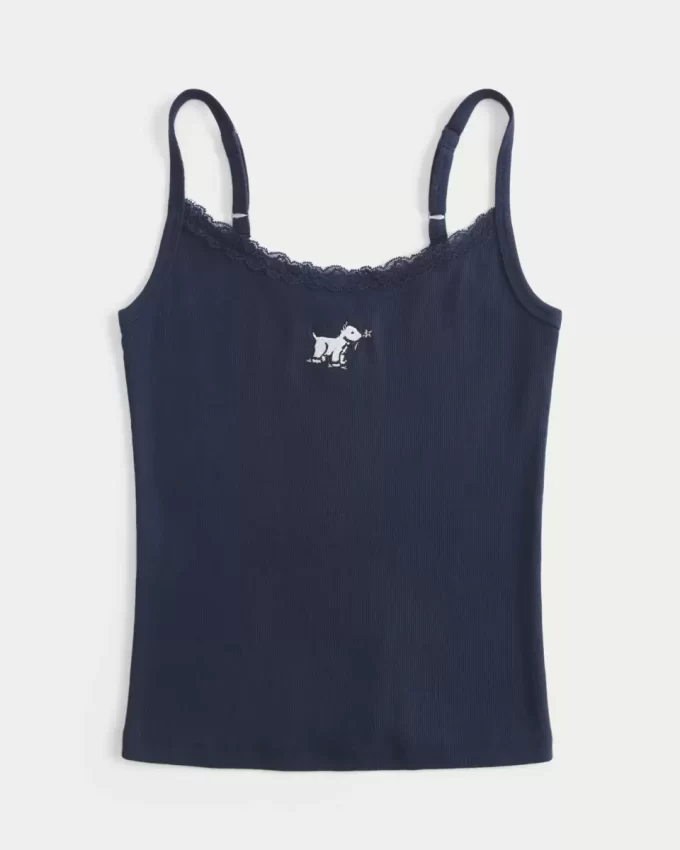 Top z nadrukiem psa z koronkową lamówką Top z nadrukiem psa z koronkową lamówką