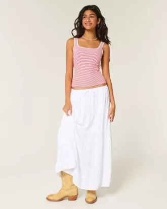 Top z prążkowanej, bezszwowej tkaniny z kwadratowym dekoltem