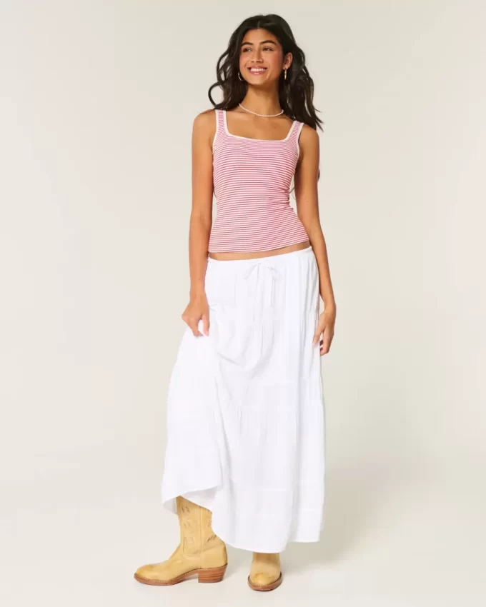 Top z prążkowanej, bezszwowej tkaniny z kwadratowym dekoltem