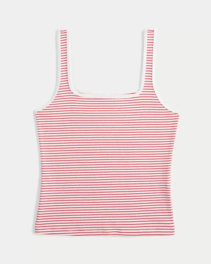 Top z prążkowanej, bezszwowej tkaniny z kwadratowym dekoltem