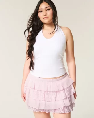 Warstwowa spódnica mini z koronki i szyfonu