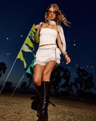 Warstwowa spódnica mini z koronki i szyfonu