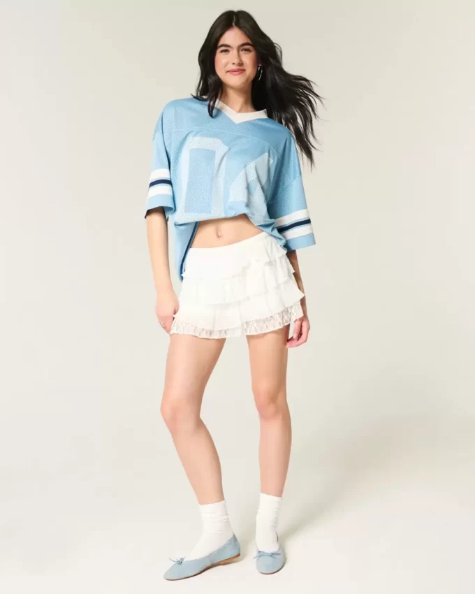 Warstwowa spódnica mini z koronki i szyfonu